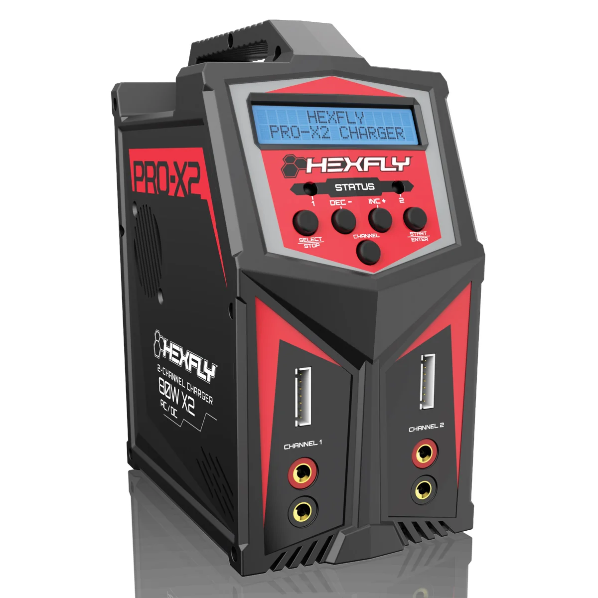 The Hexfly Pro X2 Charger is a dual port AC/DC charger that is ready to handle up to 6S Lipo and 15 Cell NiMH/NiCd batteries with a quick charge rate up to 7 amps.